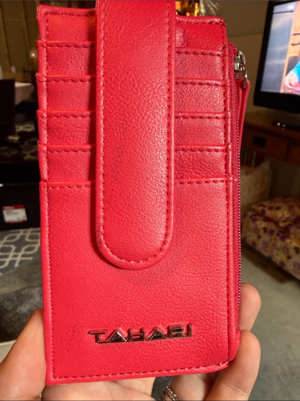Tahari Pink-Red Leather Card Wallet Phone Case with Snap
